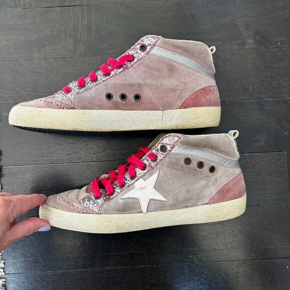 Golden Goose Women's Mid-star pink suede & glitter, Size 11 - Picture 2 of 6